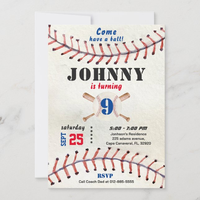 Baseball birthday invitation for boy with photo (Front)