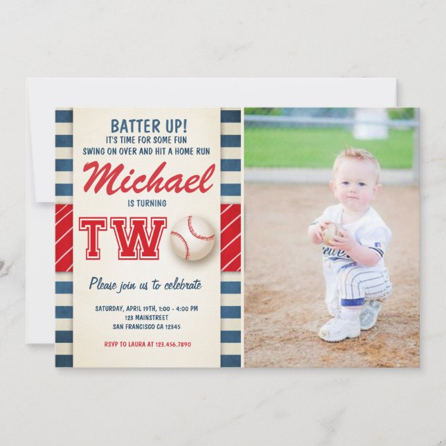 Baseball birthday invitation Two Boy Sports (Front)