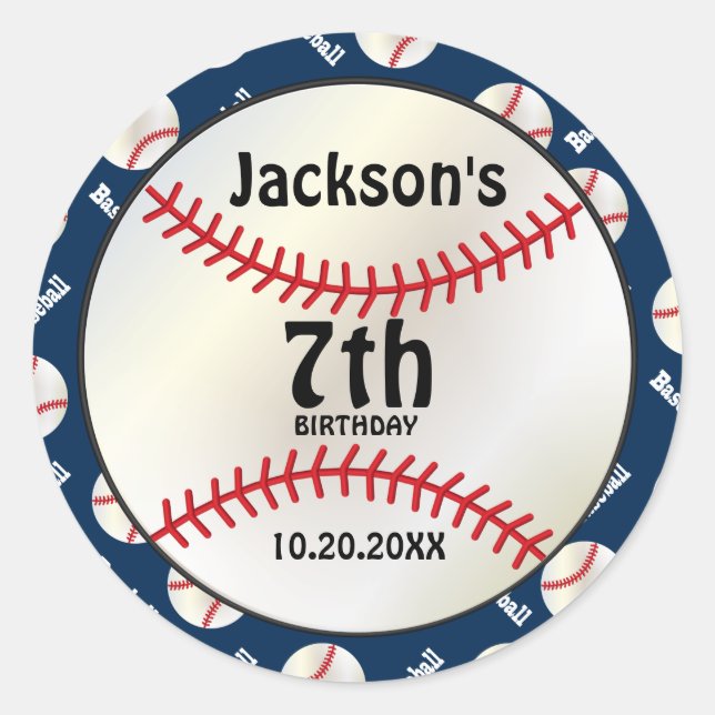 Baseball Birthday on DIY Colour | Personalise Classic Round Sticker (Front)