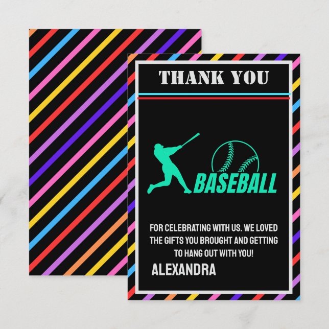 Baseball Birthday Party, Baseball Girl Player  Thank You Card (Front/Back)