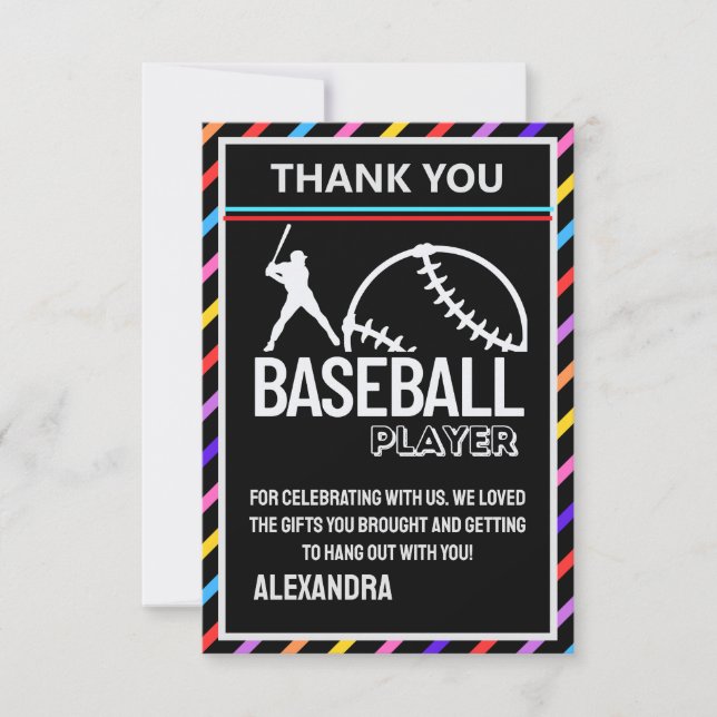 Baseball Birthday Party, Baseball Girl Player  Thank You Card (Front)