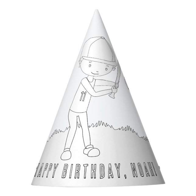 Baseball Birthday Party (Boy) - Colour Your Own Ha Party Hat (Front)