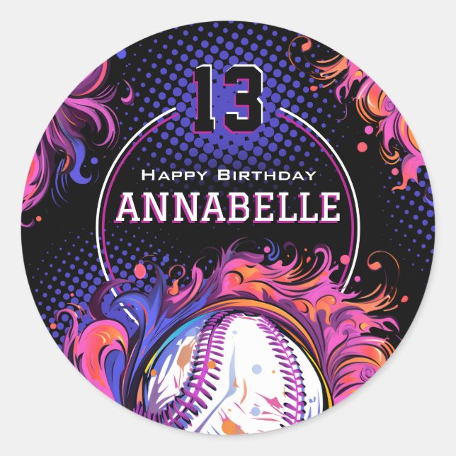 Baseball Birthday Party Classic Round Sticker (Front)