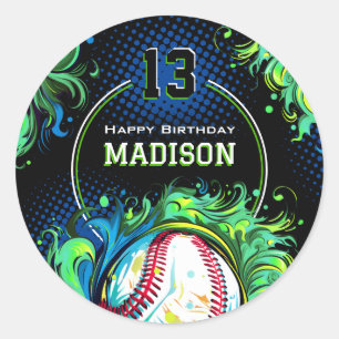 Baseball Birthday Party Classic Round Sticker