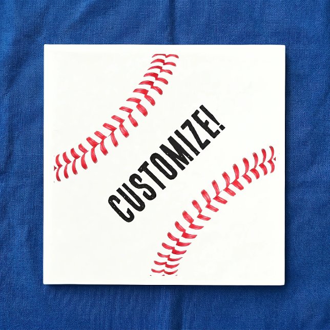 Baseball Birthday Party Custom Name or Text Napkin (Customizable baseball napkins for baseball birthday parties and events.)