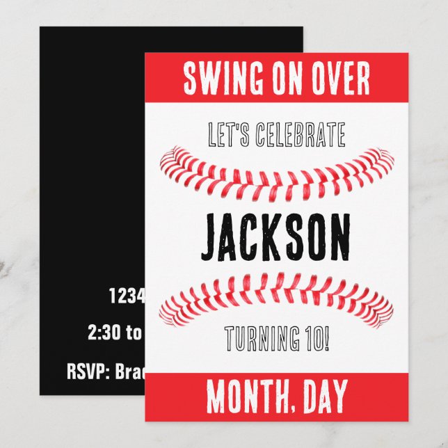 Baseball Birthday Party Custom Name Time Location Invitation (Front/Back)