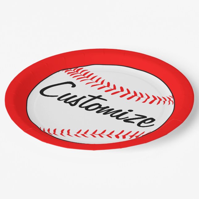 Baseball Birthday Party Custom Team Name and Colou Paper Plate (Angled)