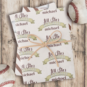 Baseball Birthday Party Custom VIntage Wrapping Paper Sheet