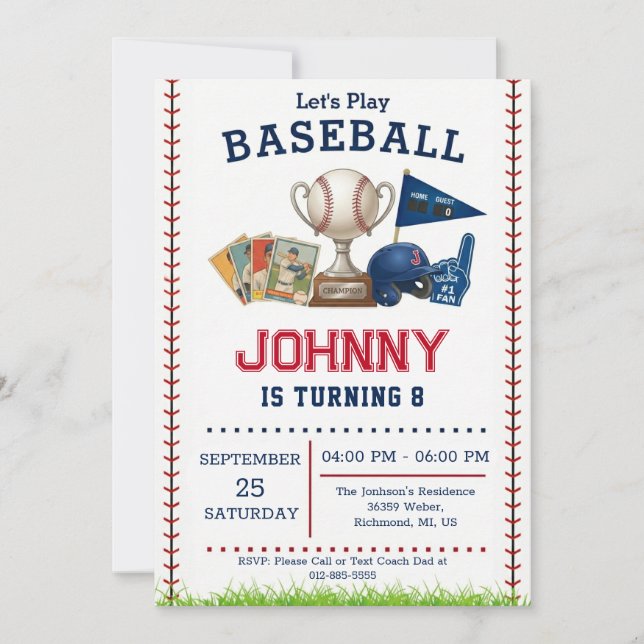 Baseball Birthday Party Invitation (Front)