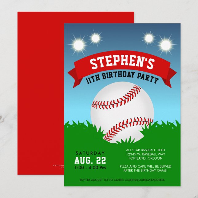 Baseball Birthday Party Invitation (Front/Back)