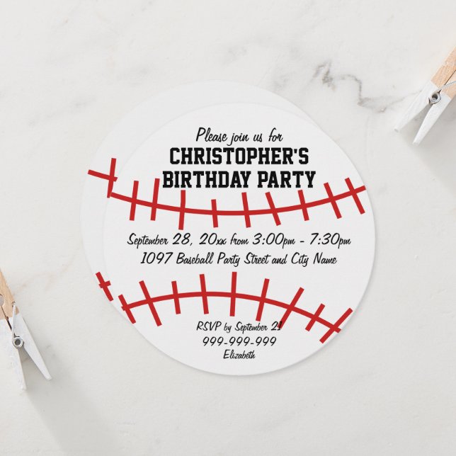 Baseball Birthday Party Invitation (Front/Back In Situ)