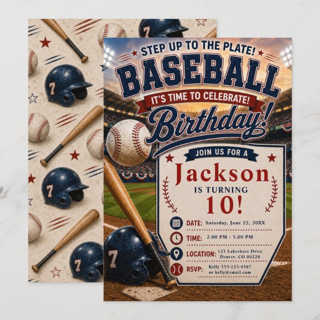 Baseball Birthday Party Invitation (Front/Back)