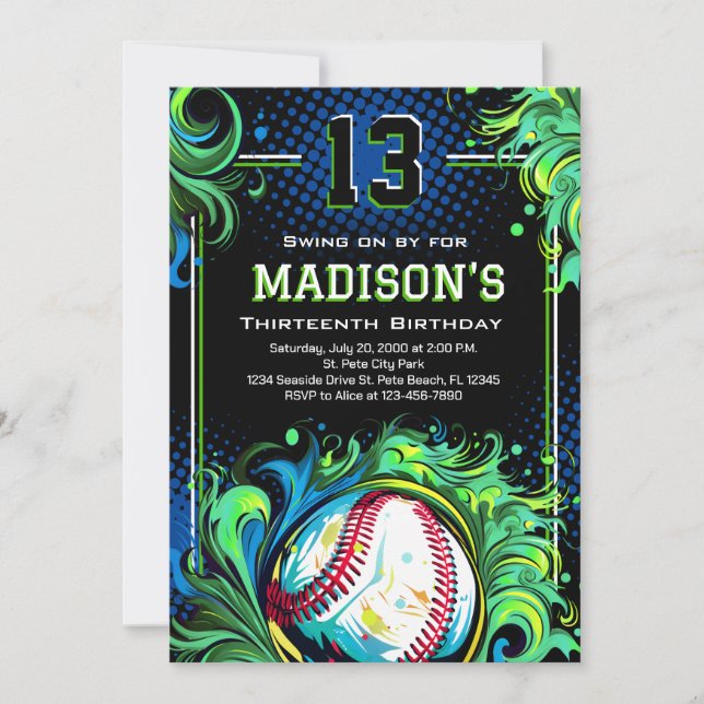 Baseball Birthday Party Invitation (Front)