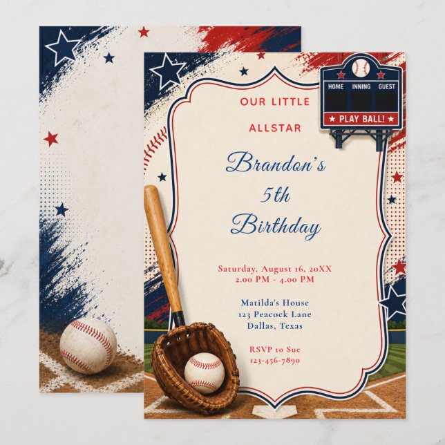 Baseball Birthday Party Invitation (Front/Back)