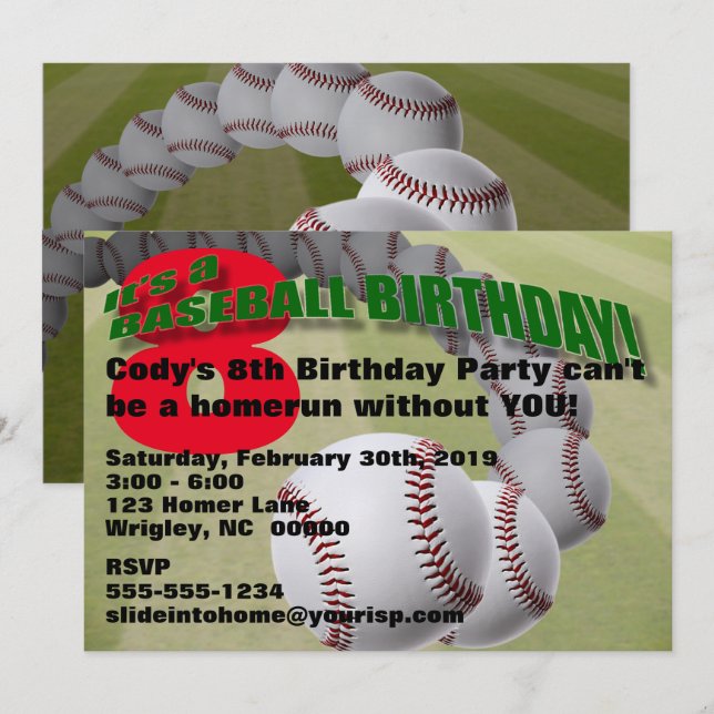 Baseball Birthday! PARTY INVITATION (Front/Back)