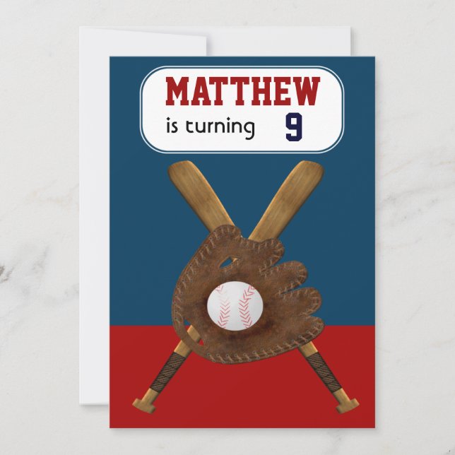 Baseball Birthday Party Invitation (Front)