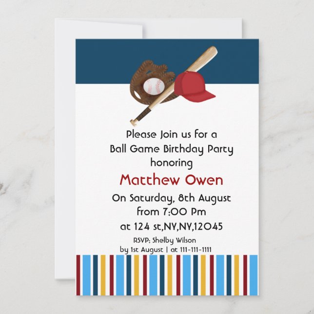 Baseball Birthday Party Invitation (Front)