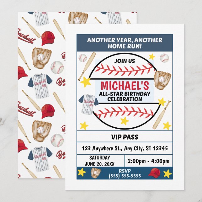 Baseball Birthday Party Invitation (Front/Back)
