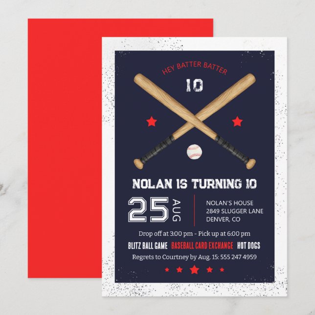 Baseball Birthday Party Invitation (Front/Back)