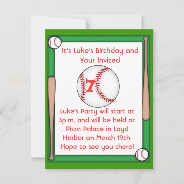 Baseball Birthday Party Invitation Boys & Girls (Front)