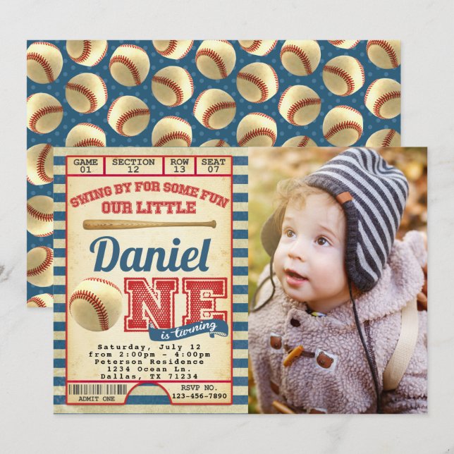 Baseball Birthday Party Invitation Invite (Front/Back)