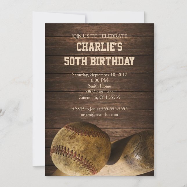 Baseball Birthday Party Invitation Rustic Vintage (Front)
