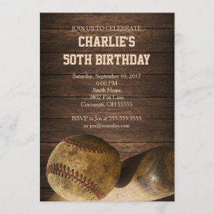Baseball Birthday Party Invitation Rustic Vintage