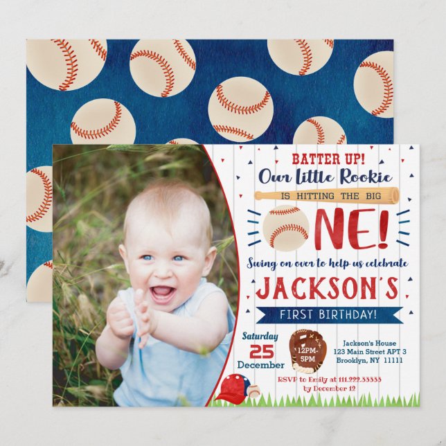 Baseball Birthday Party Invitations (Front/Back)