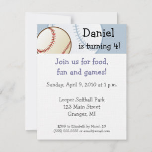 Baseball Birthday Party Invitations 4.25" x 5.5"