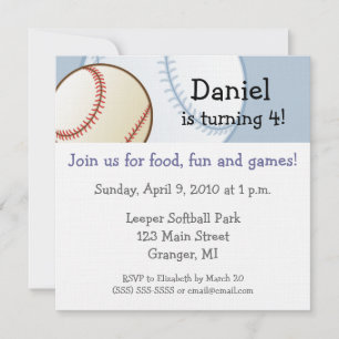 Baseball Birthday Party Invitations - 5.25"x5.25"