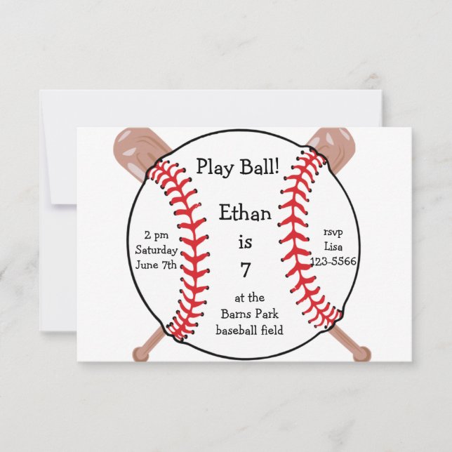 Baseball Birthday Party or Baseball Game Invites (Front)