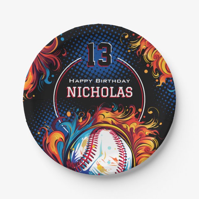 Baseball Birthday Party Paper Plate (Front)