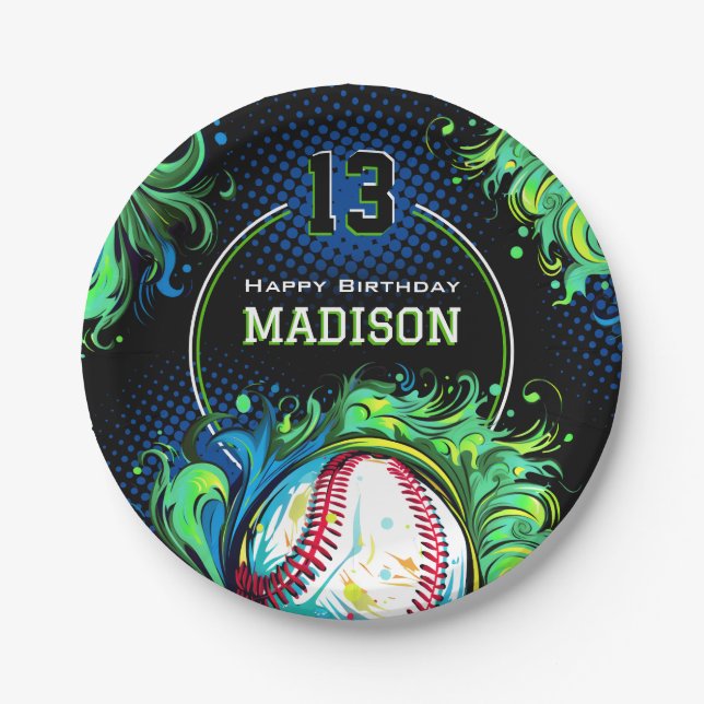 Baseball Birthday Party Paper Plate (Front)