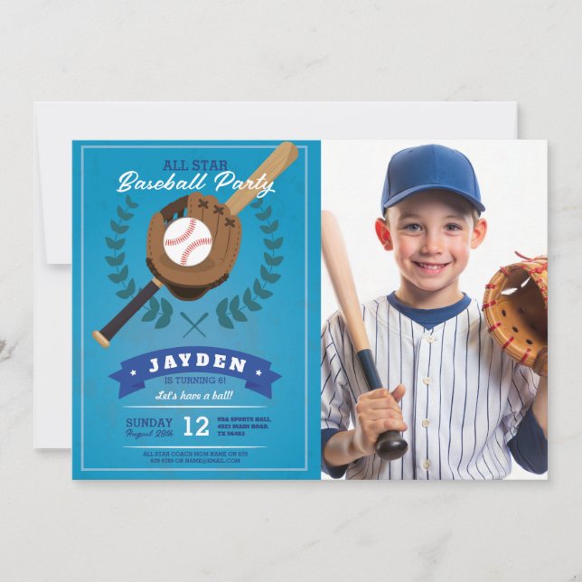 Baseball Birthday Party Sports All Star Photo Invitation (Front)