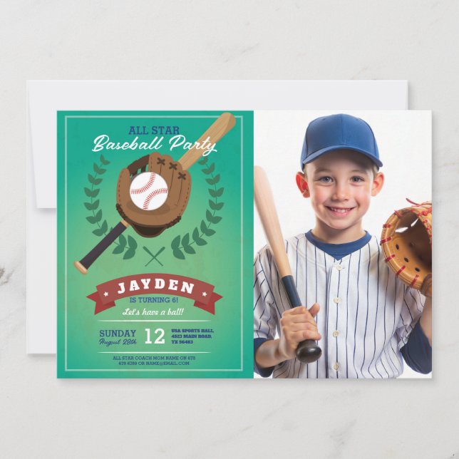 Baseball Birthday Party Sports All Star Photo Invitation (Front)