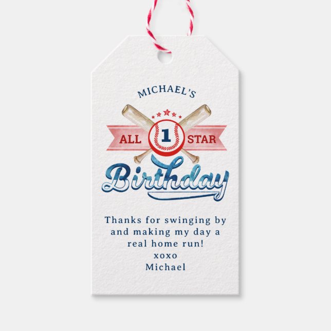 Baseball Birthday Party Thank You Gift Tag  (Front)