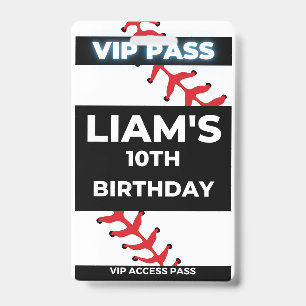Baseball birthday Party VIP Pass Badge ID Badge