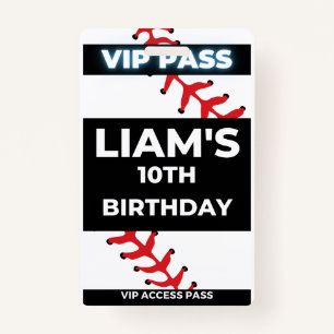 Baseball birthday Party VIP Pass Badge ID Badge