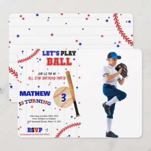 Baseball Birthday Photo Invitation