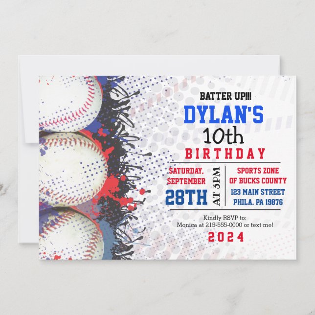 Baseball Birthday Red White & Blue Invitation (Front)