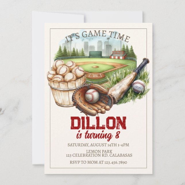 Baseball birthday, sports birthday, baseball party invitation (Front)
