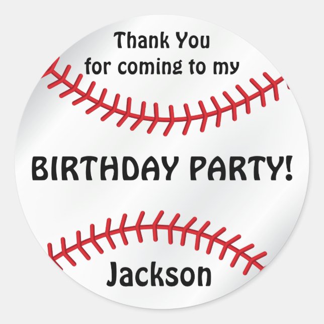 Baseball Birthday  | Thank You Classic Round Sticker (Front)