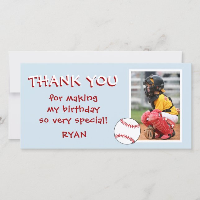 Baseball Birthday Thank you Photo Card (Front)