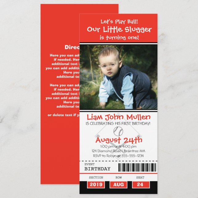 Baseball Birthday Ticket Invitation (Front/Back)