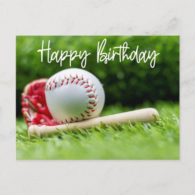 Baseball  Birthday word on green for Player Card (Front)