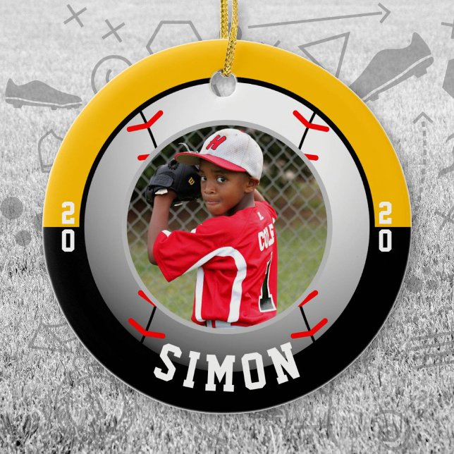 Baseball Black Gold Team Colours Ceramic Tree Decoration (Black and Gold Baseball Let's Go Team Ornament. Celebrate your high school or college athlete.)