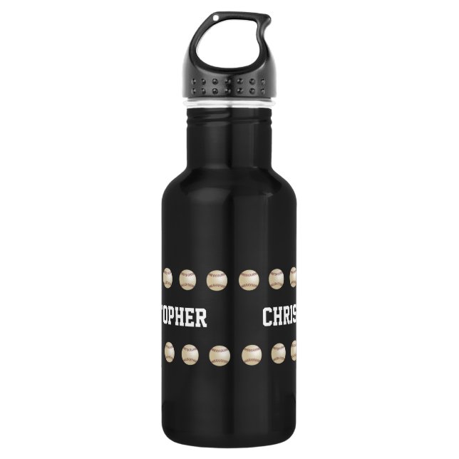 Baseball, Black, Name, 532 Ml Water Bottle (Front)