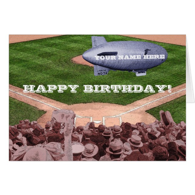 BASEBALL BLIMP VINTAGE COMIC BIRTHDAY CARD VINTAGE (Front Horizontal)