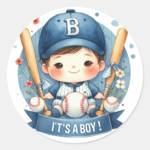 Baseball Bliss Baby Boy Announcement Baby Shower Classic Round Sticker