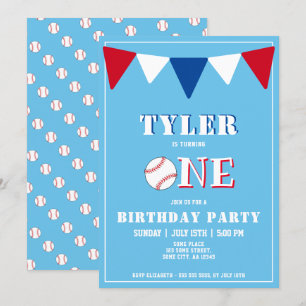 Baseball Blue Birthday Invitation Boy 1st Birthday